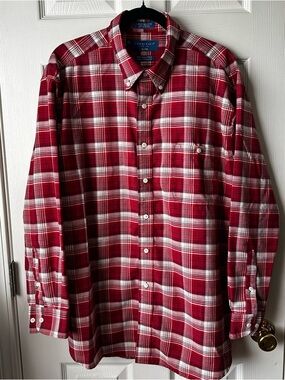 Towncraft Wrinkle-Free Red Plaid Long Sleeve Shirt Button Down Men's XL